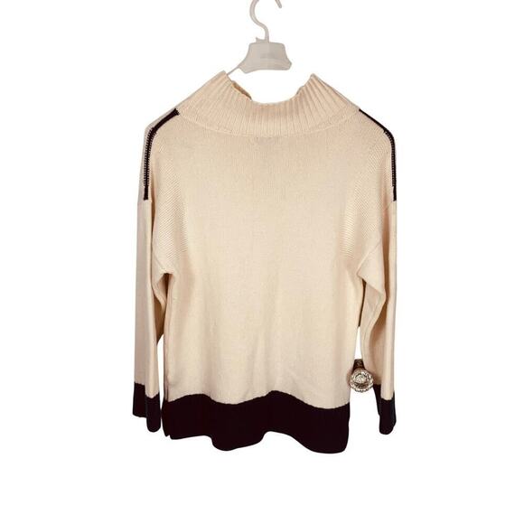 rag & bone Aubree Ivory & Navy Cashmere Funnel Neck Sweater -Size M - Picture 2 of 10